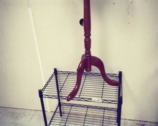 Small Two Shelf Metro Shelf and Wood Plant Stand