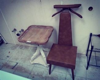Wood End Table and Vintage Valet Chair