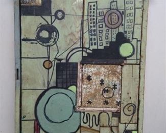 Green on Green Signed Abstract Art on Wood