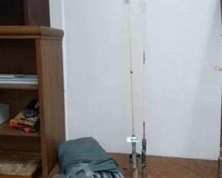 Bag full of Tent Poles, WonderGlass Fishing Rod, Johnson 088 Fishing Reel and Rod & Other Fishing Rods