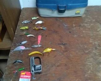 Plastic Fishing Tackle Box, Supplies and Vintage Fishing Lures
