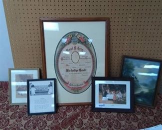 Framed Vintage Prints and German Framed Announcement