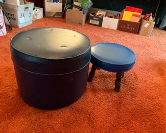 #2 blue vinyl stool round  $ 30.00 
#3 small 4 leg stool blue   $ 20.00