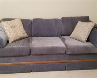 Sofa Bed Blue Velvet Type Fabric with Wood. Very Clean $75   79" long with 35" depth Pulls out into a Queen size bed