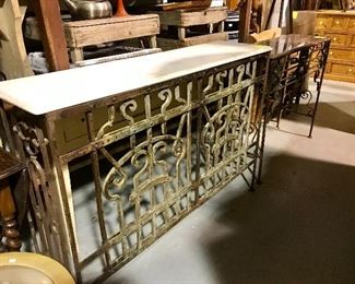 Iron table with marble top