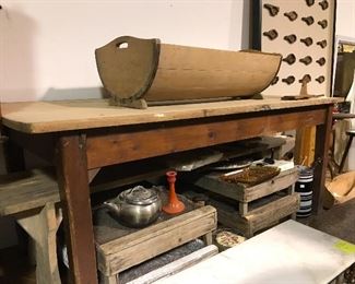 Several pine farmhouse tables