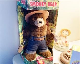 101- Vintage Smokey the Bear toy in box, vintage toy soldiers, vintage music boxes