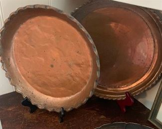 46- Vintage/antique hammered copper round serving platters