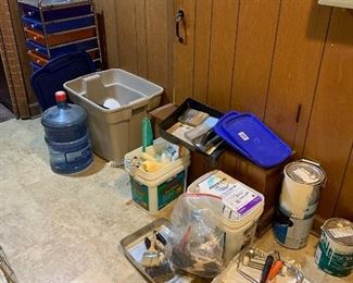130- Painting supplies, 8 drawer rolling storage shelf