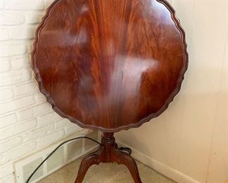 37- Vintage Bird cage tilt top solid mahogany table, measures 30" diameter x 29" tall