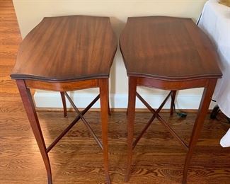 9- Pair of Sheraton reproduction mahogany end tables from the 1960s, measure 16"w x 24"l x 26"h