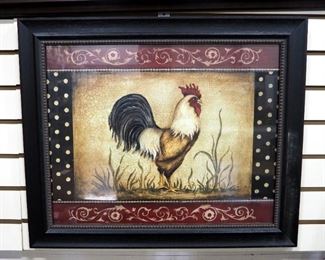 Kinberly Poloson (American) "Cock-A-Doodle-Doo" Print, Framed Under Glass, 24' Wide x 20" High