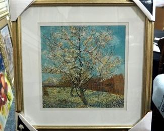 Print Of Trees In Back Yard, Framed Matted Under Glass 22.75"x22.75"