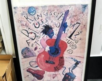 1997 Kansas City Blues And Jazz Festival Poster, Frame Size 25.75" Wide x 38" High