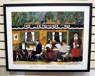 Guy Buffet (French 1943-)"Cafe La Provence" Framed Print, 29" Wide x 23" High