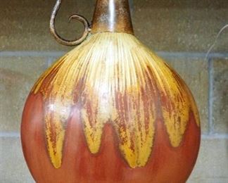 Metal Vase Mounted On Stand, 17" Tall x 9.5" Wide