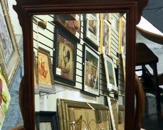 Wall Hanging Beveled Mirror With Scroll Worked Wood Frame, 19" Wide x 37.5" Tall