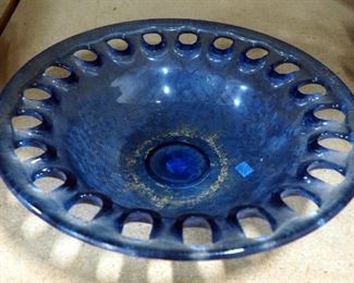 Blue Glass Bowl 12" Diameter x 3" Deep, Made in Spain
