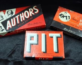 Three Vintage Parker Bros. Games, Includes Pit, Authors, And The Game Of States And Cities