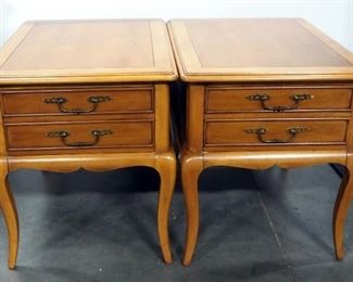 Pair Of Hekman Single Drawer End Tables, Dovetail Construction, Brass Pulls, 22" H x 19.5" W x 27" D