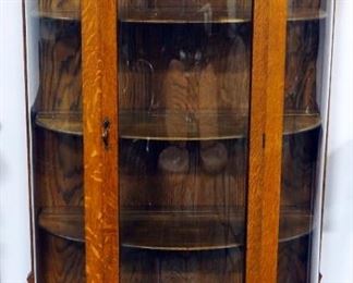 Curio Cabinet With 3 Wood Shelves And Curved Glass Front, Includes Key, 60.5" H x 35.25" W x 15.5" D