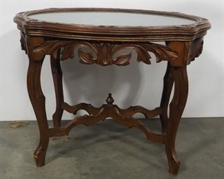 Oval Wood Side Table With Removable Crackle Glass Top, 19" H x 25" W x 18" D