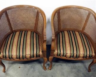 Pair Of Side Chairs With Woven Wicker Backs, Padded Seats, Matching Back Pillows, 31"H