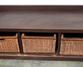 Wood Entry Bench With 3 Wicker Storage Bins, 20" H x 50" W x 16.5" D