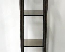 Ornate Brass Stand With Smoked Glass Top, 2 Glass Shelves, Rams Head Decor, 59.25" H x 16" x 16"