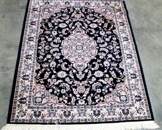 Royalty 100% Wool Pile Rug, Design No 1005, 4' x 4'9", Blue, Cream And Salmon Colors