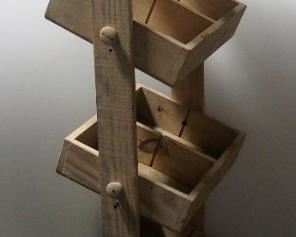 Wood Display Rack With 4 Tilting Bins, Each Bin Has 2 Compartments And Dividers Can Be Added To Make 4 Each (Only 2 Dividers Included), 54"H x 19.5"W x 18"D