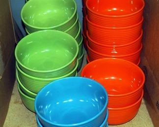 Royal Norfolk Ceramic Bowls, 6" Diameter x 3" Deep, Green (15), Orange (13) And Blue (3)