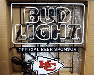Enhance America Bud Light Kansas City Chiefs Wall Mounted Neon Light, Two Brightness Levels, Powers On, 26" Tall x 25.5" Wide x 3" Deep