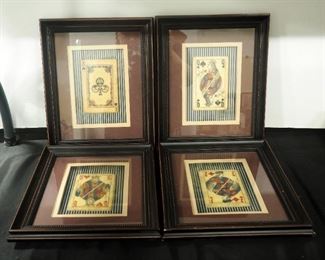 Set Of Tile Playing Cards, Framed Matted And Under Glass, Includes Ace Of Clubs, King Of Hearts, Queen Of Spades, And Jack Of Diamonds 12"Wx14.5"H