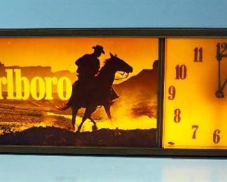 Marlboro Lighted Wall Sign/Clock 9.25" Tall x 25" Wide x 4" Deep, Powers On