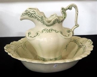 Ceramic Victorian Style Water Pitcher And Basin