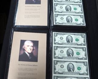 Uncut 2003 $2 Bills, Four-Bill Sheets In Leather Case, Qty 2