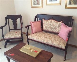 Antique Love Seat and Rocking Chair.