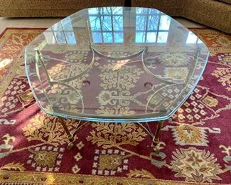 Hexagon beveled glass/brass coffee table