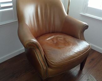 Vintage brown leather nail head trim club chair