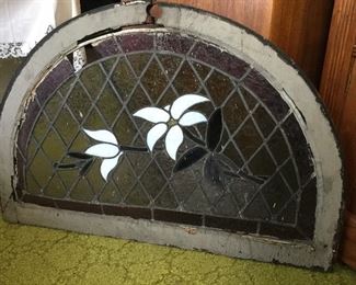 Antique leaded glass semi-circle window (36” by 24”)