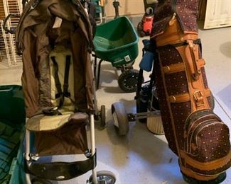stroller, golf clubs