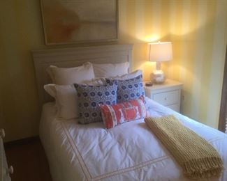 Full size bedroom suite....double bed with headboard, night stand, chest of drawers, dresser & mirror.  A beautiful oatmeal color.