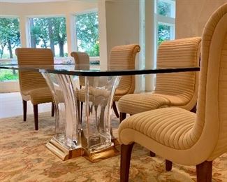 Glamorous acrylic and bronze "Washington" dining table designed by Jeffrey Bigelow.