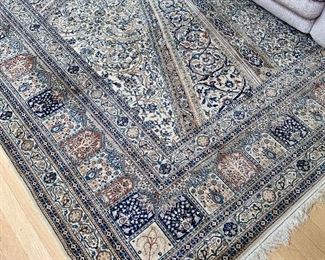 Silk and Wool Persian Rug 13.6 x 10 Silver and Blue