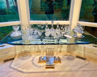 Matching acrylic and bronze "Washington" console table designed by Jeffrey Bigelow.