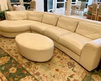 White Leather Sofa, 4 sections and ottoman