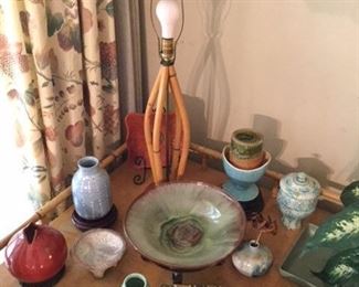 GREAT BAMBOO LAMP AND STUDIO POTTERY