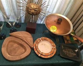 LAGUNA BEACH 2 PIECE POTTERY SET, 2 PIECE STACK ITALIAN POTTERY, MCM CHAFING DISH, AND MORE