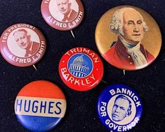 044 Truman, Hughes, Alfred E Smith, Washington Pin Backs Vintage